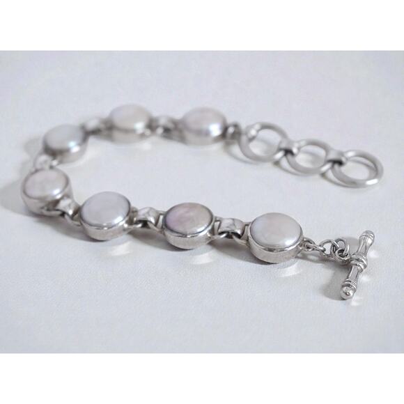 Starborn Creations Pearl Tennis Bracelet Sterling Silver Coin Pearl 7-8" - Picture 5 of 8